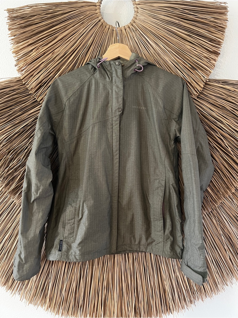 Merrell Opti-Shell Hooded Wind Breaker Jacket Coat  - Olive Green Plaid Small